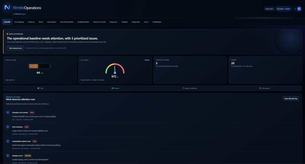 Nimble Operations dashboard
