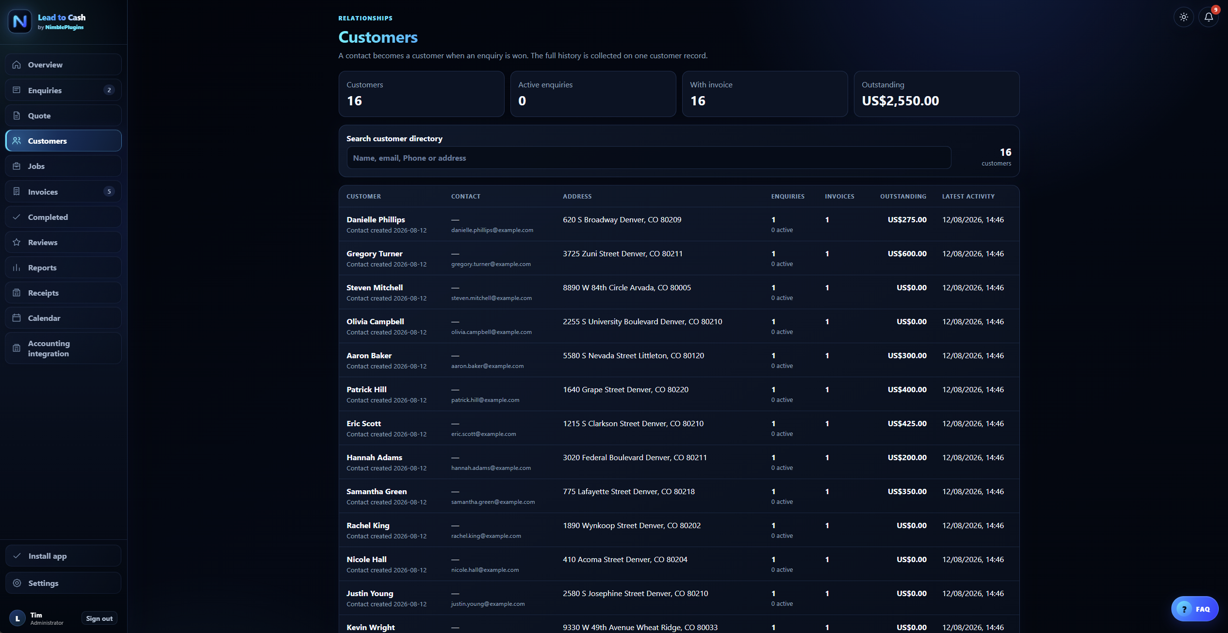 Customers screenshot